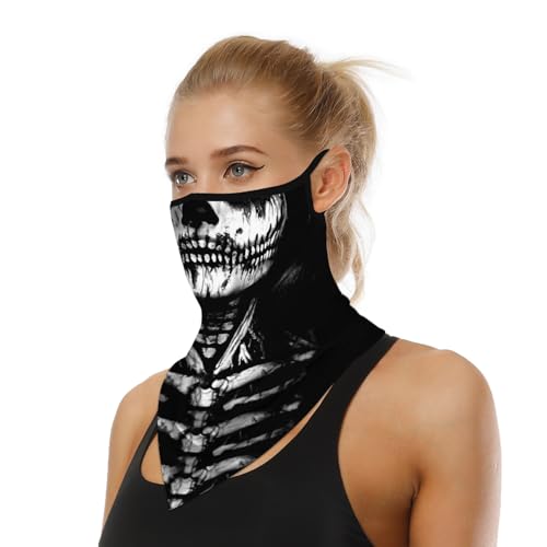 YAYOUREL Neck Gaiter Face Mask Bandanas for Men Women UV Face Scarf Cover Ear Loop Hole Facemask for Fishing Running Cycling - color: Black White