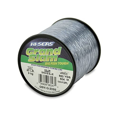 HI-SEAS Grand Slam Monofilament Fishing Line - Strong & Abrasion Resistant in Clear, Pink, Green, Smoke Blue, Fluorescent Yellow Freshwater & Saltwater – Quarter Pound Spool - color: Smoke Blue, style: 20 Lb Test, 0.45 Mm Dia, 660 Yd