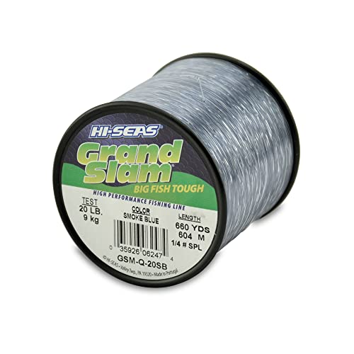 HI-SEAS Grand Slam Monofilament Fishing Line - Strong & Abrasion Resistant in Clear, Pink, Green, Smoke Blue, Fluorescent Yellow Freshwater & Saltwater – Quarter Pound Spool - color: Smoke Blue, style: 20 Lb Test, 0.45 Mm Dia, 660 Yd