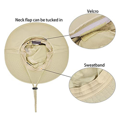 Catalonia Sun Hat for Men,Outdoor Wide Brim Hat with Neck Flap Cover for Fishing Hiking Safari Gardening - color: Tan / Side Mesh