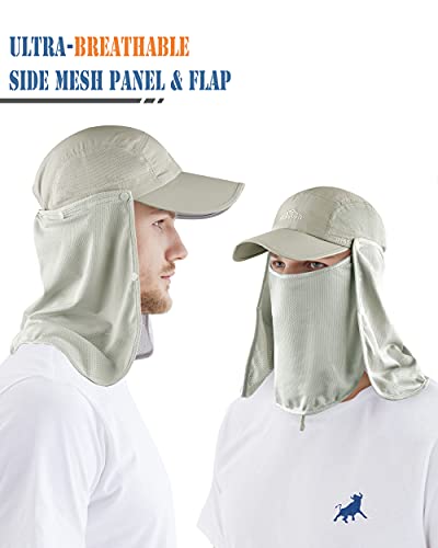 Outdoor Sun Hat for Men Women UPF 50+ Fishing UV Hat with Neck Flap Face Cover for Sun Protection - color: Khaki-regular Brim