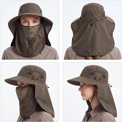 Cuffbow 3 Pcs Sun Hat for Men Women with Neck Flap Breathable Wide Brim Bucket Hat UV Protection UPF 50+ Fishing Hiking - color: Dark Gray, Gray, Army Green