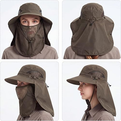Cuffbow 3 Pcs Sun Hat for Men Women with Neck Flap Breathable Wide Brim Bucket Hat UV Protection UPF 50+ Fishing Hiking - color: Dark Gray, Gray, Army Green