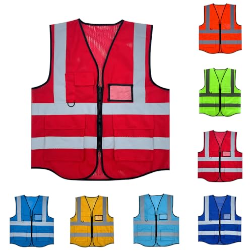 Fishing Vest - Work Vest for Men V Neck Zip Up Lightweight Breathable Sleeveless Utility Jackets Mesh Outwear Vests 2026 - color: 04# Red