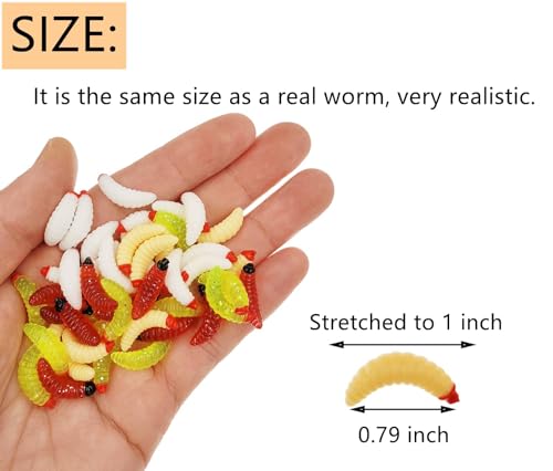 50pcs-1Inch Bass Fishing Worms Lures,Silicone Soft Maggot Baits Bread Worm Fishing Lure,5 Color - color: White