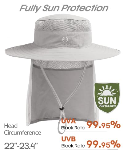 FURTALK Sun Hats for Men Women Fishing Hat with Neck Flap UPF 80+ Breathable Wide Brim Hiking Safari Summer Bucket Hats - color: Light Grey