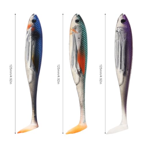 6pcs Fishing Soft Lure Plastic Bait T Tail, Paddle Tail Swimbaits Artificial Bait, Minnow Lures for Bass Pike Trout Perch Fishing Accessory for Saltwater Freshwater