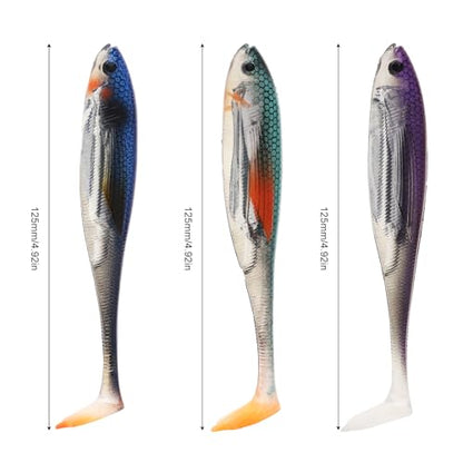 6pcs Fishing Soft Lure Plastic Bait T Tail, Paddle Tail Swimbaits Artificial Bait, Minnow Lures for Bass Pike Trout Perch Fishing Accessory for Saltwater Freshwater