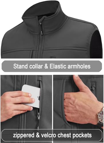 XinYangNi Men's Lightweight Softshell Golf Running Vest Outerwear Zip Up Fleece Lined Windproof Sleeveless Jacket for Hiking - color: Grey, size: XX-Large