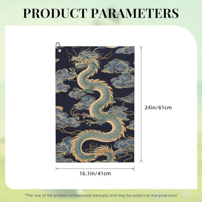 Traditional Dragon Art Golf Towel 16" X 24" with Clip Golfer Bags Accessories Gifts - color: Traditional Dragon Art