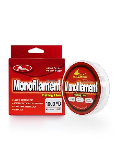 BLUEWING Monofilament Fishing Line Clear Mono Fish Wire Thin Diameter String 6-400 lbs, 50-3000 Yards - color: 01-Clear, size: 0.23mm/6lb/1000YD
