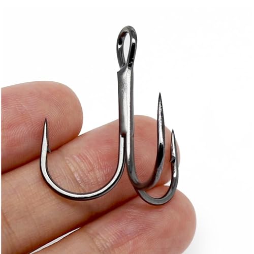 CAJOAUIS100pcs Fishing Treble Hooks Sharp Black Treble Fishing Hooks Round Bend Strong High Carbon Steel Barbed Fish Hook for Catfish Bass Trout Freshwater Saltwater Size: 2#-12# - size: 10#-100pcs