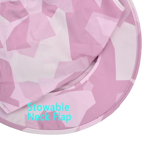 Sun Hats for Men Women Fishing Hat UPF 50+ Breathable Wide Brim Bucket Hats Summer UV Protection Safari Hat with Neck Flap - color: Camo Pink