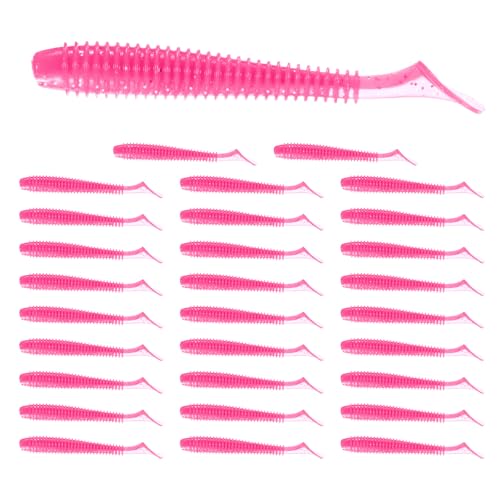 Soft Fishing Lures - Paddle Tail Swim Bait for Bass, Trout in Saltwater & Freshwater - Rigged with Hooks - Durable ABS Plastic - color: Pink, size: 2.95"