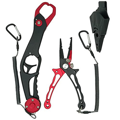 EDSTAR Fishing Pliers,Fish Lip Grippers with Missing Rope,Braid Scissors, Fishing Tools Set, Fishing Gifts for Men - color: 2# Red set
