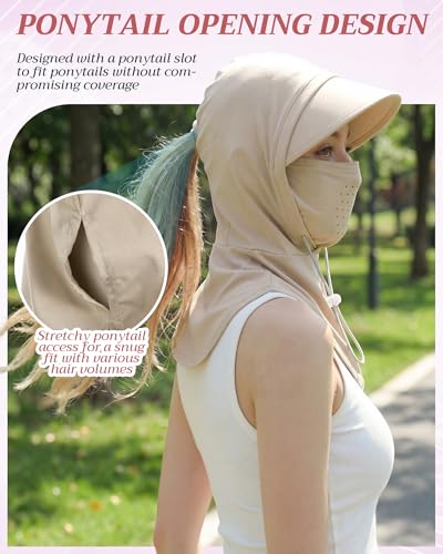 Shihanee 3 Pack Balaclava Face Mask Sun Protection Hood Cooling Breathable Full Head Mask for Men Women Fishing Cycling - color: Khaki, Pink, Light Gray