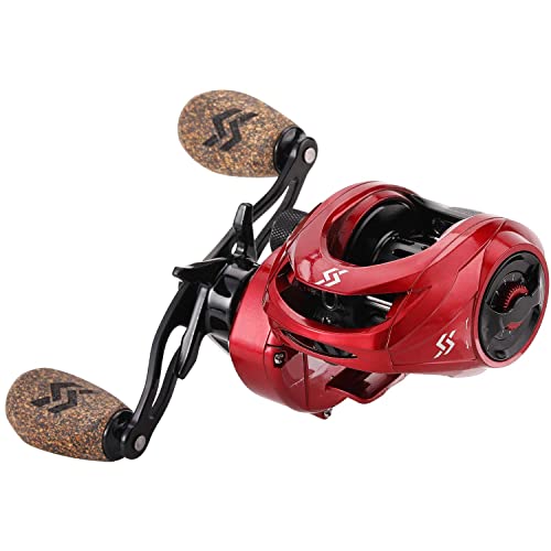 Sougayilang Baitcasting Reels, 8:1 Gear Ratio Fishing Reel with Magnetic Braking System Casting Reel, 9 + 1 Ball Bearings Super Smooth Anti-Corrosion Baitcaster Reel - color: Energy Red-Right
