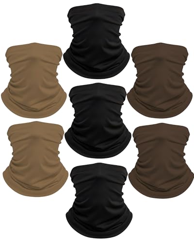 Xeoxarel Neck Gaiter, 7 Pack Cooling UV Protection, Bandana Face Mask Scarf for Men and Women - color: 3 Black, 2 Brown, 2 Sand