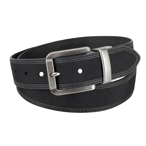 Columbia Men's 2-in-1 Reversible Casual Leather Belt – Versatile Everyday Style, Dual-sided Strap - color: Black/Black Canvas, size: Small (30-32)