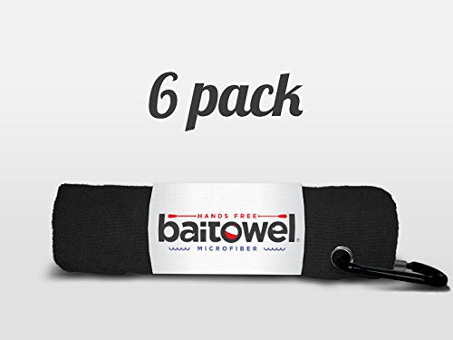 Bait Towel 6 Pack Fishing Towels with Clip for Fishing, Plush Microfiber nap Fabric, 16x16, The Original Bait Towel Multi-Pack - color: Midnight Black