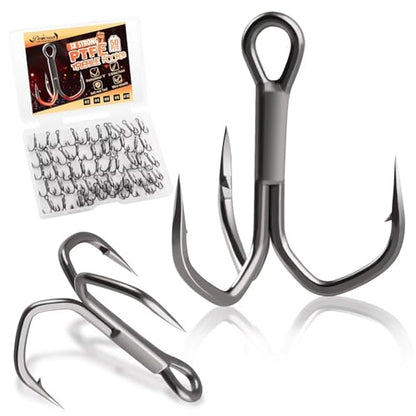 Dovesun Fishing Treble Hooks, Triple Hooks 3X Strong Professional V, 50PCS High Carbon Steel Replacement Fishing Hooks for Saltwater and Freshwater, Sizes #10#8#6#4#2 - color: PTFE Coating, size: #10 * 50PCS