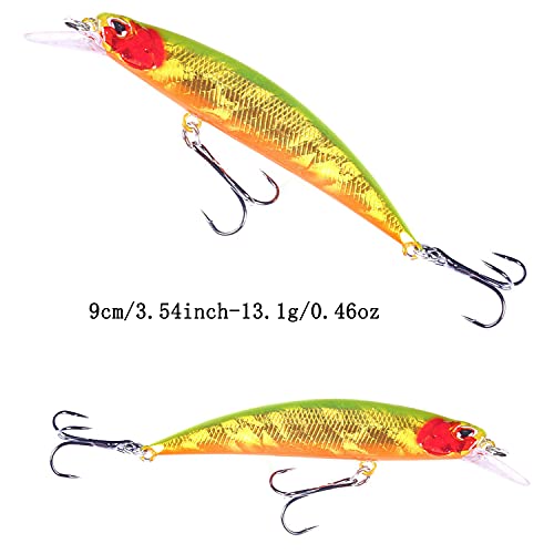 Jerk Baits for Bass Fishing, Jerkbait Fishing Lures, Minnow Lures Jerk Bait for Freshwater/Saltwater Fishing Lures for Trout Pike, 5pcs/10pcs with Box - color: G:3.54in/0.46oz/5pcs