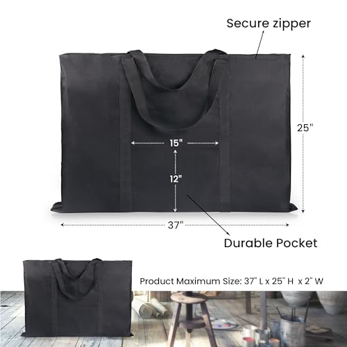 JJRING Dacron Light Weight Art Portfolio Tote Bag, 25'' x 37'' for 24'' x36'' Black Carrying Storage Case For Poster, Sketching, and Drawing - size: 24''*36''