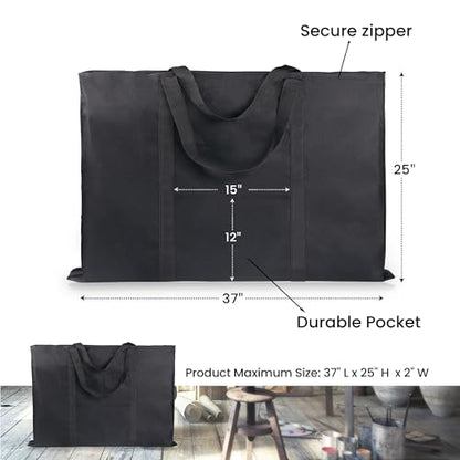 JJRING Dacron Light Weight Art Portfolio Tote Bag, 25'' x 37'' for 24'' x36'' Black Carrying Storage Case For Poster, Sketching, and Drawing - size: 24''*36''