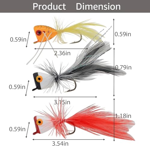Fly Fishing Poppers,Topwater Popper Flies Bugs Lure, Dry Flies Kit for Bluegill Sunfish Bass Crappie Steelhead Flies Trout Salmon Perch for Fly Fishing Bass Panfish Bluegill Trout Salmon - color: 10pcs-high quality