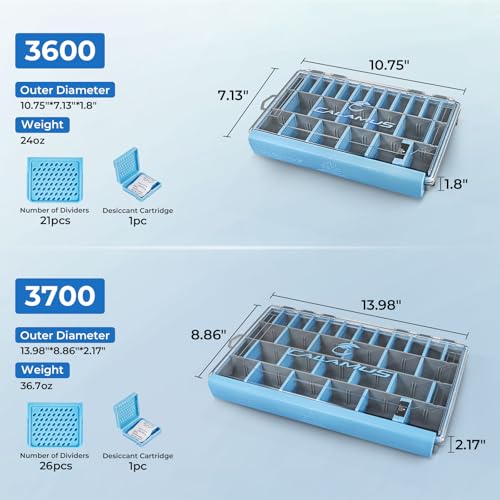 Calamus DryVault Waterproof Tackle Box, Sturdy 3600 Tackle Trays, Fishing Tackle Box Organizer With Removable Dividers, Lure Box and Terminal Tackle Storage - size: 3600(2 Pack)