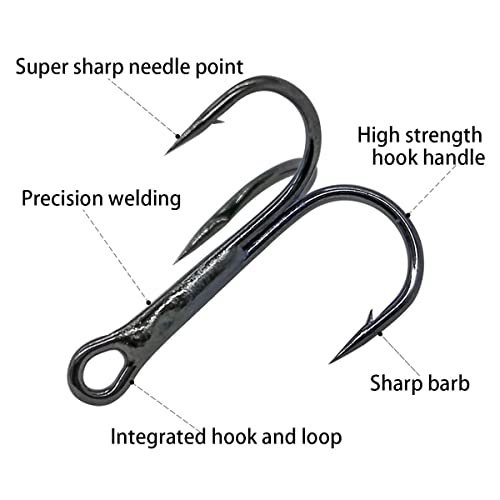 Red Fishing Treble Hooks Kit, High Carbon Steel Hooks Strong Sharp Round Bend for Lures Baits Saltwater Freshwater Bass Fishing 100pcs Mixed 5 Size 2# 4# 6# 8# 10# - color: 100pcs Treble Hooks