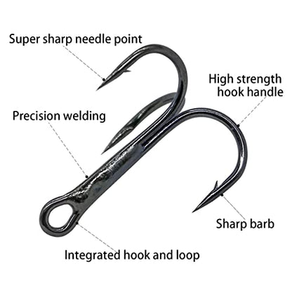 Red Fishing Treble Hooks Kit, High Carbon Steel Hooks Strong Sharp Round Bend for Lures Baits Saltwater Freshwater Bass Fishing 100pcs Mixed 5 Size 2# 4# 6# 8# 10# - color: 100pcs Treble Hooks
