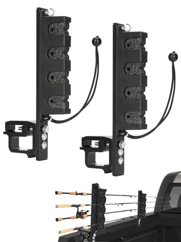 Upgraded Fishing Rod Holder for Truck Bed, Holds 4/6 Rods, Secure C-Clamp No-Drill, Horizontal/Vertical Mount, Fishing Rod Holder Fits Most Pickup Trucks, 1 Pair
