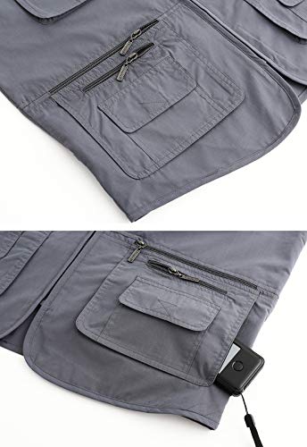 Spanye Mens Fishing Vest Multi Pocket Vests Safari Travel Photo Work Jacket Alive Outerwear - color: Gray Blue, size: Large