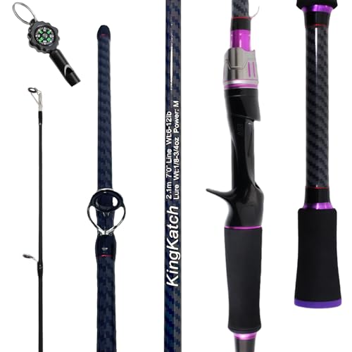 24-Ton Carbon & Fiberglass Spinning/Casting Rod, Lightweight 2-Piece Sensitive Fishing Rod with Ceramic Guides & Split-Grip Handle for Bass, Trout, Pike - color: A-Purple- Casting- 7'0"