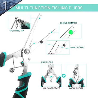 mouhike Fishing Tool Kit Fishing Pliers, Fish Lip Gripper, Fishing Hook Remover, Handheld Digital Fishing Scale, Ice Fly Fish Pliers Fishing Gear Accessories Fishermen Gift (Battery Not Included) - color: Brightgreen+black, style: 3pcs_Tools