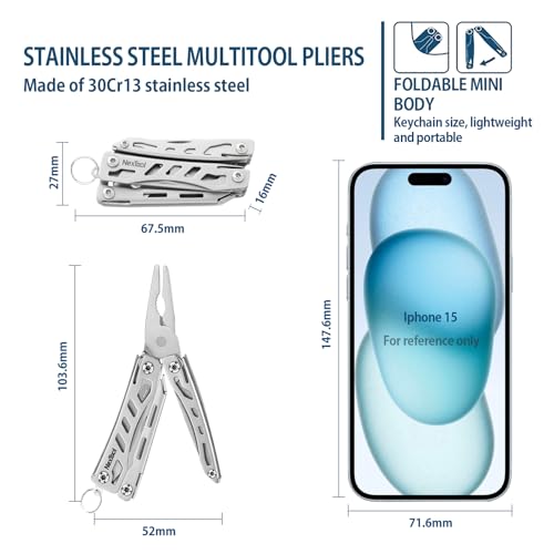 Nextool EDC Keychain Multitool, 10 in 1 Mini Pocket Knife Multi Tool with Needlenose Pliers, Scissors, Mini Useful Cool Gadgets for Men, Father's Day Gifts from Daughter-Sliver - color: Silver-s