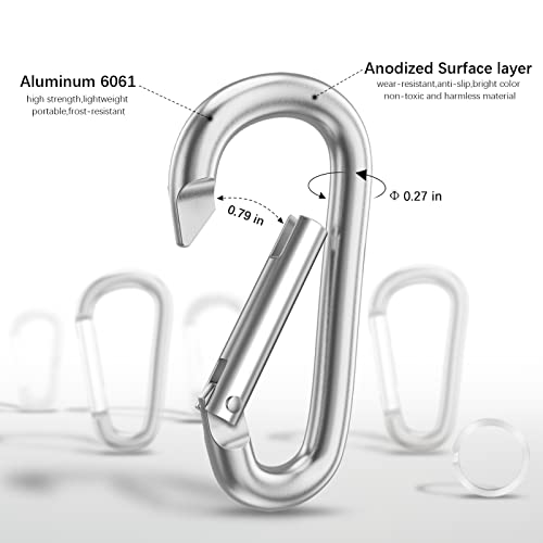 sprookber 3" Aluminum Carabiner D Ring, Caribeener Clips, Spring Snap Hook for Keychain Clip, Set of 10 - color: Silver