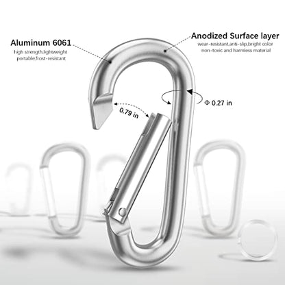 sprookber 3" Aluminum Carabiner D Ring, Caribeener Clips, Spring Snap Hook for Keychain Clip, Set of 10 - color: Silver