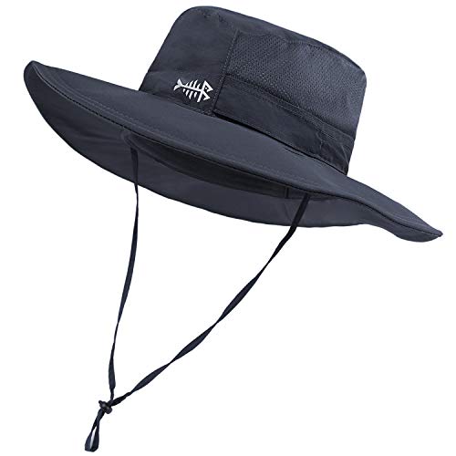 BASSDASH UPF 50+ Sun Fishing Hat Water Resistant with Detachable Neck Flap - color: Dark Grey