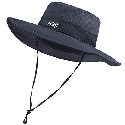 BASSDASH UPF 50+ Sun Fishing Hat Water Resistant with Detachable Neck Flap - color: Dark Grey