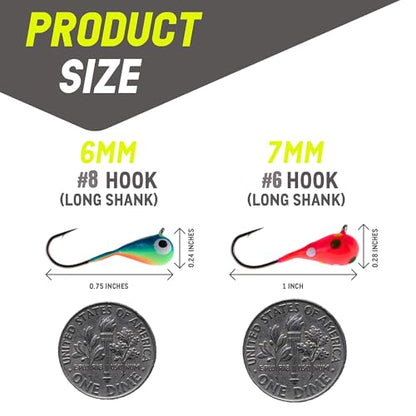 Reaction Tackle Tungsten Ice Fishing Jigs, Tear Drop Jig Heads that Glow with UV Light for Panfish, Crappie, Walleye, Perch, Trout and Bluegill - color: Wonder Glow Spots 6-pcs, size: 3 mm