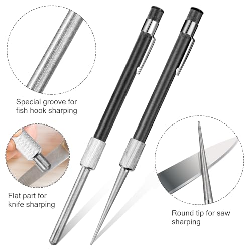 Honoson 2 Pieces Diamond Retractable Knife Sharpener Steel Sharpening Rod for Kitchen Outdoor Serrated Stick Tools (Silver, Black) - color: Silver, Black