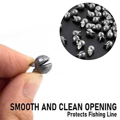 Dr.Fish 100 Pack Removable Split Shot Weights Lead Fishing Sinkers Fly Fishing Line Sinkers Reuseable Clip On Weights Freshwater Saltwater - size: 3/16oz