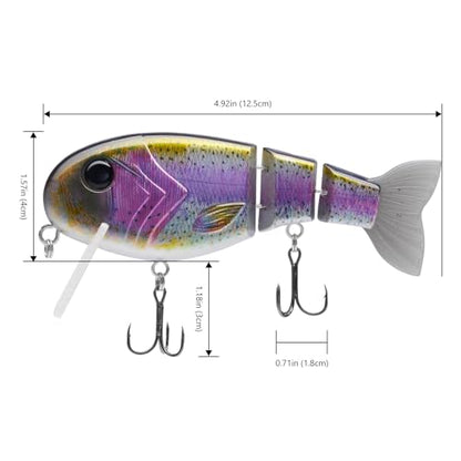 BASSROCK Topwater Fishing Lures for Bass Pike Salmon Floating Swimbait Jointed Crankbait Freshwater Saltwater 4.9in/1.76oz RK1001 - color: Rainbow Trout, size: 4.9in/1.76oz