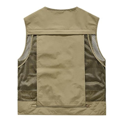 Men's & Youth Outdoor Fishing Vest,Khaki Work Safari Travel Photography Vests,Family Matching Hiking Waistcoat,2XL(US S)