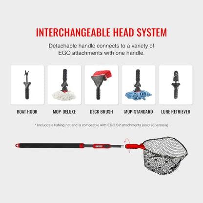 EGO S2 Slider Fishing Net Handle | Adjustable Extension Handle, Minimal Water Drag Design, Ergonomic Foam Grip for Landing Nets - size: 29" - 60" x 17" - 19", style: Lightweight Non-tangle Rubber Mesh