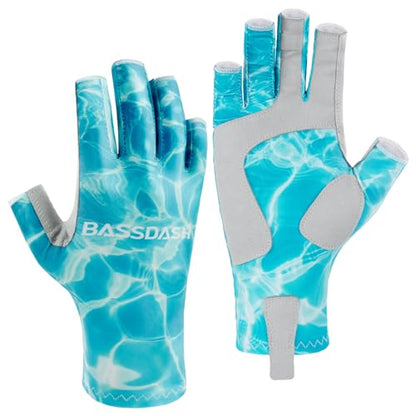 Bassdash ALTIMATE UPF 50+ Women’s Fishing Gloves UV Sun Protection Fingerless Gloves for Kayaking Paddling Hiking Cycling Driving Shooting Training - color: Water Ripple, size: X-Small