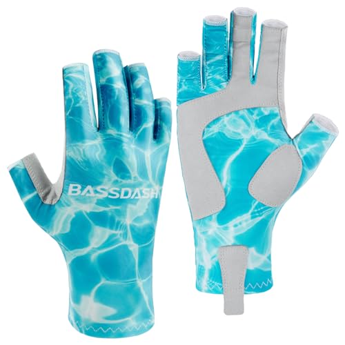 Bassdash ALTIMATE UPF 50+ Women’s Fishing Gloves UV Sun Protection Fingerless Gloves for Kayaking Paddling Hiking Cycling Driving Shooting Training - color: Water Ripple, size: Medium