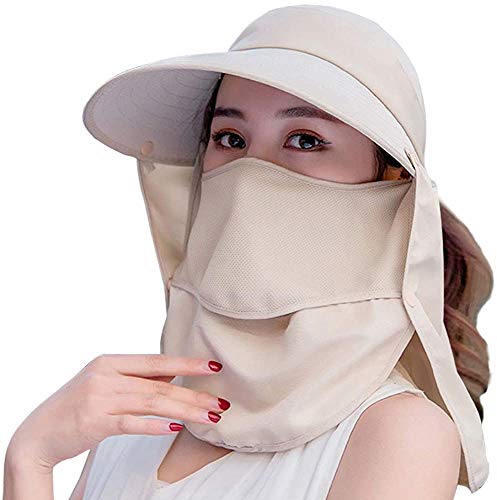 Wide Brim Sun Hat – Multifunctional UPF 50 Protection Bucket Fishing Hat Cap - color: Khaqi, size: One Size